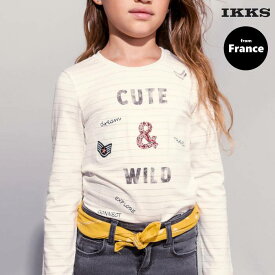 IKKS オーガニックコットンTシャツ キッズ XV10172（ゴールド＆シルバーストライプ） Tシャツ 長袖 ロンT 女の子 子供服 130 150 160cm【本店】