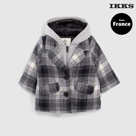 France発【IKKS】子供服 アウター コート　防寒 キッズ ベビー おしゃれ かっこいい 男の子 90cm イックス 重ね着風コート XV44001 黒 2A【本店】