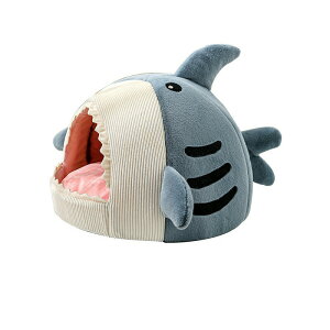 ペットハウス ドーム型 冬 猫用 小型犬用 クッション付き  ペット用寝袋  ふわふわ  柔らかい お洒落 可愛い 冬 サメ型 クッション外す可能 かわいい 寒さ対策 ペット用品