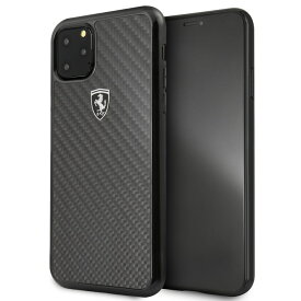 フェラーリ iPhone 11 Pro Max ケース リアルカーボンファイバー+TPU 背面 カバー アイフォン