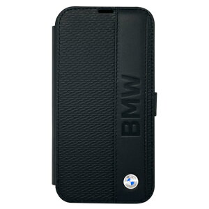 BMW - SIGNATURE COLLECTION - GENUINE LEATHER BOOKTYPE CASE TEXTURED AND BIG LOGO STRIPE - BLACK IPHONE 14 plus �J�[�h �蒠�^�P�[�X �J�[�h���[