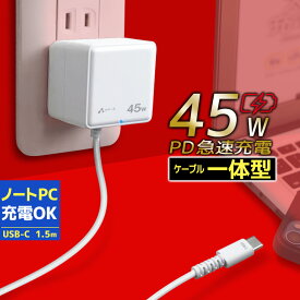 ACアダプター コンセント充電器 ケーブル一体型 タイプC 充電器 コンセント iPhone type-c タイプC充電器 急速充電 高速充電 スマホ タブレット android PD45W対応 コンパクト 軽量 持ち運び 耐久性 Mac book iPad アンドロイド ホワイト