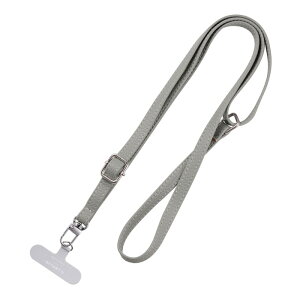 ショルダーストラップ 多機能 グレー 平紐 レザー ステンレスシート 2WAY 肩掛け 首掛け iPhone Android スマホ