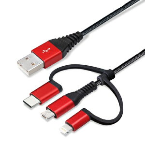 ϊRlN^t 3in1 USB^tP[u(Lightning&Type-C&micro USB) 50cm bh&ubN CgjOP[u Lightning TYPE-C ^CvC