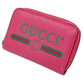 (グッチ)GUCCI ロゴ プリント レザー ラウンド コインケース ピンク【中古】