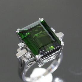 ミキモト MIKIMOTO 大粒グリーントルマリン11.8ct ダイヤ リング K14WG E0907 | レディース指輪 ファッションリング 14金 ダイアモンド ブランド【中古】