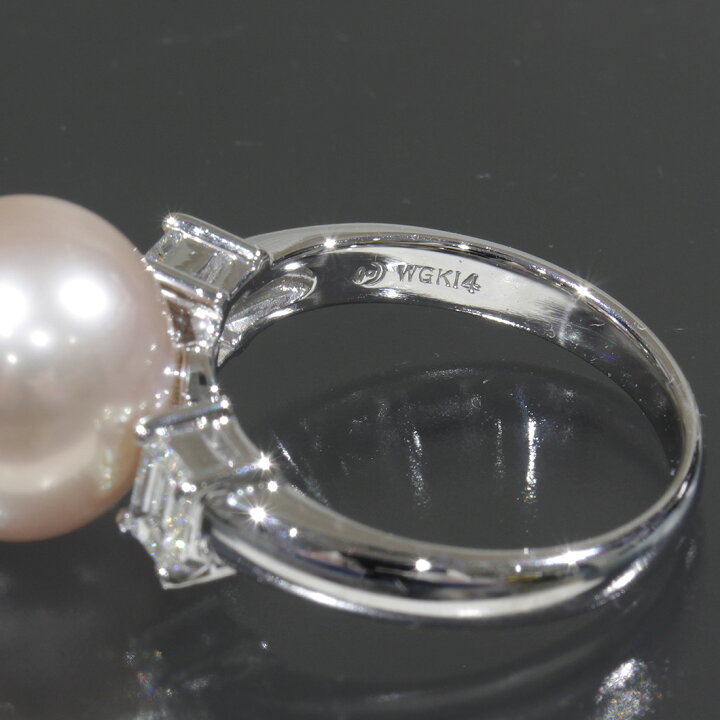 タサキK14WGダイヤモンドとパールのリング10号 】タサキ TASAKI 大粒 