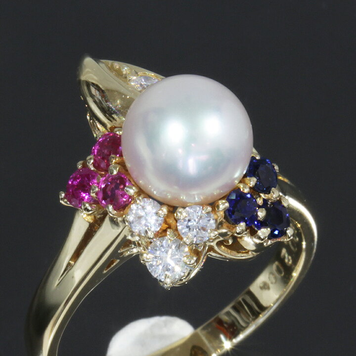 楽天市場】ミキモト アコヤパール7.4mm ダイヤ0.2ct サファイヤ0.21ct  