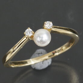 ミキモト MIKIMOTO ベビーパール3.7mm ダイヤ リング 7号 K18YG イエローゴールド 1.4g E1525| 指輪 レディース指輪 イエローゴールド指輪 ダイヤモンドリング パール指輪 ブランド【中古】