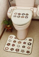 【数量限定・値下げ】綿混トイレ2点セット フラワーノート【トイレフタカバー＆マットSET（フタカバー：…