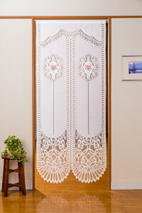 のれん レース 刺しゅう かわいい刺しゅう入りレースのれん フラワーブーケ 超ロング丈(85×200)★【k-04】真ん中を自分好みのサイズにカット。