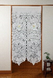 刺しゅうレースのれん ミモザ 85x180