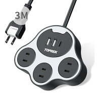 TOPREK 猫の足型 電源タップ ブラック＆ホワイト USB コンセント 延長コード 3M 3個口 3個USB