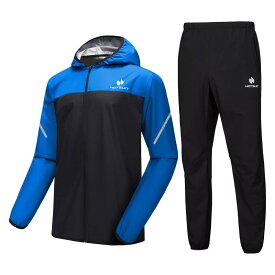 [HOTSUIT] サウナスーツ 驚きの着心地 上下セット メンズ レディース ンカラー 減量用 脂肪燃焼 大量発汗 防臭抗菌 洗濯可 ランニング トレーニングウェア スポーツウェア 防水[ネイビー(メン