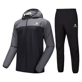 [HOTSUIT] サウナスーツ 驚きの着心地 上下セット メンズ レディース ンカラー 減量用 脂肪燃焼 大量発汗 防臭抗菌 洗濯可 ランニング トレーニングウェア スポーツウェア 防水[グレー(メンズ)