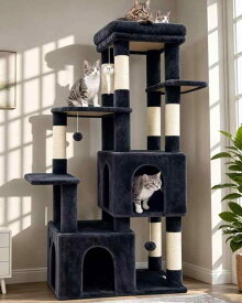 Globlazer F61 キャットタワー 大型猫用 多頭飼い 据え置き 多機能 付き ハンモック 見晴台 強い安定性 簡単に登れる ダークグレー