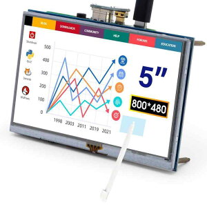 ELECROW 5�C���` �^�b�`�X�N���[�����j�^�[ ��R����TFT LCD�f�B�X�v���C 800×480 HD�𑜓x Raspberry Pi 5/4/3/2B/Zero�EBanana Pi�EJetson Nano�EWindows 11/10/8/7�Ή�