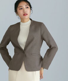 【洗える・撥水・サステナブル素材】シャークスキンツイード・カラーレスジャケット