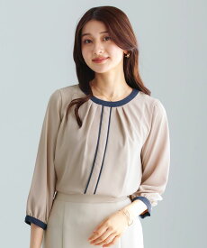 【 洗える・接触冷感 】とろみデシン・配色パイピングブラウス