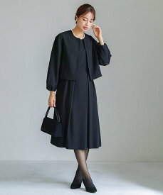 喪服・礼服【洗えるフォーマル】ボリューム袖ノーカラージャケット×フィット＆フレアーワンピース2点セット