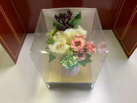 仏花 仏壇用 ピンク系 白系ローズ 造花 お供え 小さめのお仏壇用 透明ケース入り