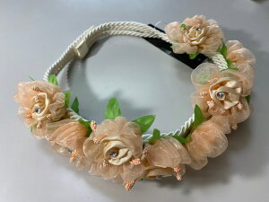 ウエディング 花冠 お花飾り チュールお花 オレンジ系【楽ギフ_包装】