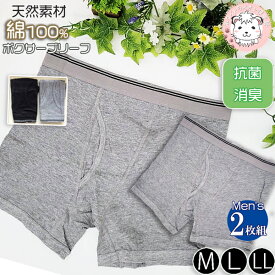 ボクサーパンツ 2枚組 メンズ ボクサーブリーフ 綿100% 抗菌防臭加工 パンツ 前開き M/L/LL