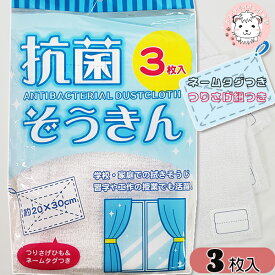 抗菌 ぞうきん 3枚組 雑巾 小学校 絵の具 掃除 タオルぞうきん つり下げひも付きネームタグつき 約20×30cm