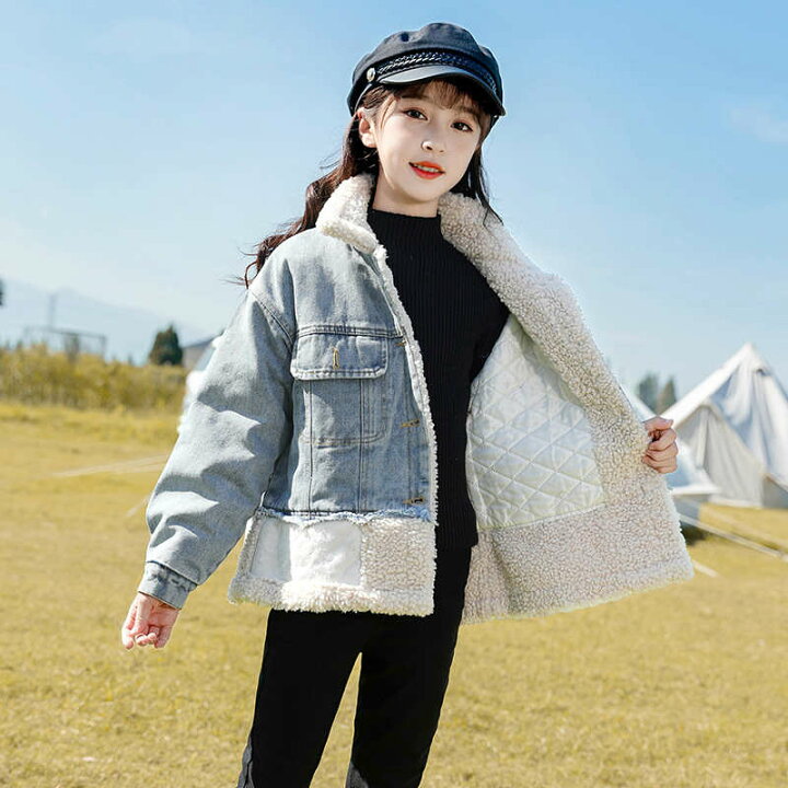 楽天市場 キッズ 子供服 ガールズ Gジャン ジャケット アウター ブルゾン 羽織 デニム アウター カジュアル 女の子 ジュニア もこもこ 星 暖かい 秋冬 お出かけ おしゃれ お外コーデ 小学生 通学 ブルー 110 1 130 140 150 160 White Panther