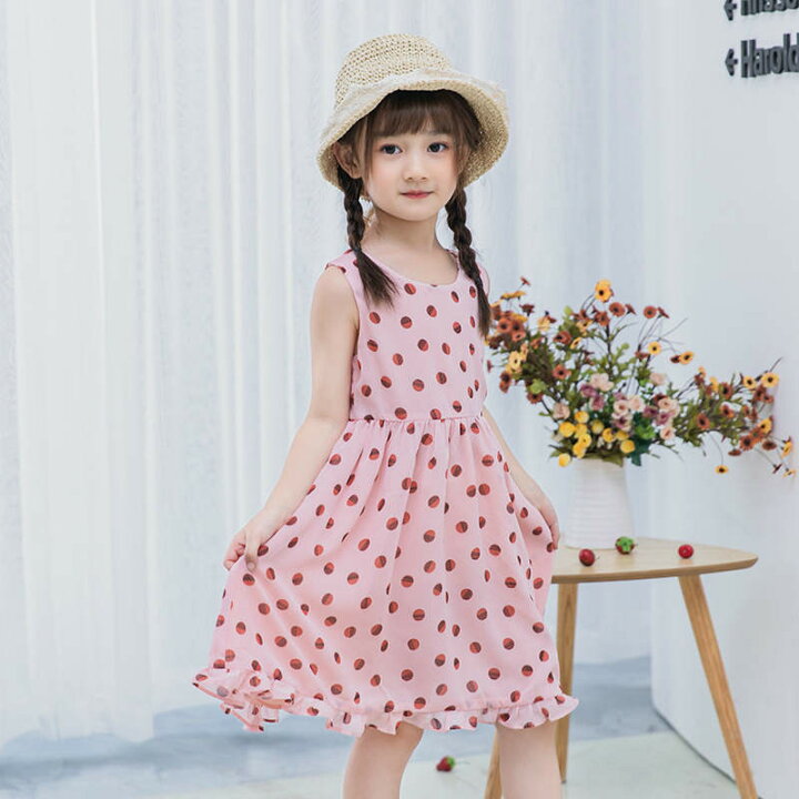 楽天市場 キッズ ワンピース ノースリーブ ドット 水玉 フリル ノースリーブ 膝丈 ミモレ丈 女の子 可愛い 子供サイズ 小人 ガールズ ジュニア 韓国子供服 カジュアル ピンク 1 130 140 150 160 サイズ White Panther