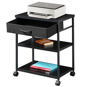 【送料無料】Maihail サイドテーブル ワゴン キャスター付き パソコンラック サイドワゴン プリンター台 デスクワゴン 板は調節可能 袖机 PC本体収納 幅48x奥行30x高さ60cm 黒い