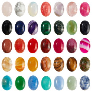 【送料無料】SUPERFINDINGS 35色 楕円形 18x13mm ジェムストーンカボション ナチュラルシンセティックストーンビーズ 厚さ5mm オーバルフラットバッククォーツクリスタルカボション イヤリング ネ