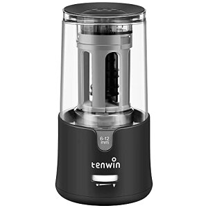 【送料無料】Tenwin電動シャープナー 子供用の鉛筆削り 強いスパイラルカッター 6-12mmの色鉛筆用の電動鉛筆削り ムダ削り防止機能 子供 学校 事務用(黒) ブラック