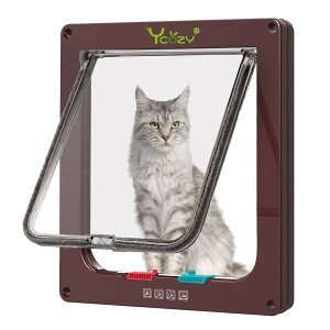【送料無料】Ycozy ペットドア 猫 超薄型 外寸25×23.5cm お勧め最大戸の厚さ2.0cm 猫 出入り口 小型犬用 ドア 猫扉 4-way切替 ロック キャットドア 室内用 冷暖房対策