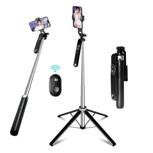 【送料無料】スマホ 三脚 自撮り棒 長い 180cm以上 スマホスタンド 【設計強化180cm & 充電式リモコン】1/4ネジ付き じどり棒 カメラ 一脚/ 三脚 360°回転 コンパクト iPhone&Androidに対応 【日本語