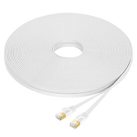 FOSTO Cat8 LANケーブル 15M 超高速 40Gbps/2000MHz カテゴリー8 準拠 イーサネットケーブル 隙間 有線ランケーブル インターネット フラットケーブル シールド RJ45 コネクタ ギガビット爪折れ防止 企業用 家庭用 モデム ルータ switch PS4 PS5 XBox等に対応(ホワイト)