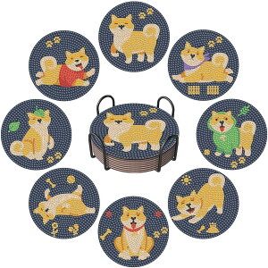 Sitengle ダイヤモンドアート コースター キット8個入 ビーズアート ダイアモンドアート セット DIYダイヤモンドペインティング 5Dダイヤモンド塗装キット ホルダー付き コースター 手芸キット