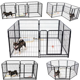 【送料無料】KIRATAKU 犬 ゲージ 大型犬 サークル 60/80/98CM ペットサークル サークル ペット ケージ 犬用サークル ペットフェンス 犬サークル 中型犬 スチール製 コンパクト 組み立て簡単 室内室外兼用 (ブラック, 高さ98cm, 8枚)