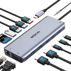 MOKiN USB-ChbLOXe[Vtype chbLOXe[Vhdmi 2y2HDMI+VGA 3ʏo MST fAz100W PD [d 1000Mbps RJ45 LAN|[g 6*USB C/A |[g 1*I[fBI 1*SD/TFJ[h[_[t Mac