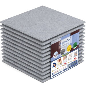 【送料無料】AutoGo 吸音材 壁 防音材 30cm×30cm×0.9cm 吸音ボード【強力両面テープ付き・剥がせる】 カラー・枚数選択可【無地・グレー・12枚】難燃 防潮 騒音対策 室内装飾 楽器 ピアノ室