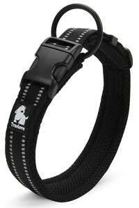 【送料無料】cocomall日本授権店 犬首輪 犬の首輪 犬用訓練首輪 小型、中型、大型犬用首輪 ペット用品 3M反射材料 ナイロン製 通気性 弾力性 ソフト 調節可能 (M, ブラック)