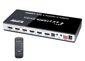 �y���������zBLUPOW HDMI�}�g���b�N�X�ؑ֕��z�� �Z���N�^�[ 4����2�o��+���������u���f�W�^���E3.5mm�X�e���I���������t���v �F�F�u���b�N
