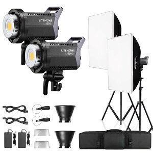 【送料無料】GODOX LA200D LEDビデオライト 230W 5600K 撮影照明機材セット 2灯キート 3Mライトスタンド レフレクター 60°ハニカムグリッド 定常光ライト CRI96 TLCI97 無階段調節 アプリ遠隔操作 8つエ