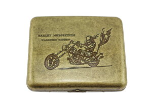 【送料無料】Speed mao シガレットケース タバコケース 煙草入れ 名刺 カード入れ アンティークゴールド バイク柄 色:ブロンズ