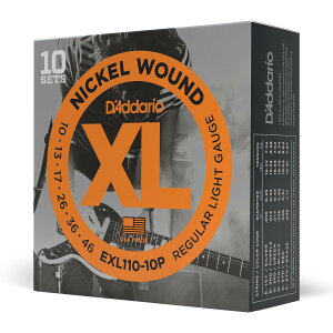 【送料無料】D'Addario ダダリオ エレキギター弦 ニッケル Regular Light .010-.046 EXL110 色:10セットパック、サイズ:10セットパック