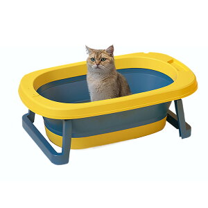 【送料無料】TIKALON 中小型ペット お風呂 折りたたみ バスタブ コンパクト 犬猫兼用 滑り止めシリコン足パッド付き 9cm超薄型 省スペース マンション収納に最適 色:黄色