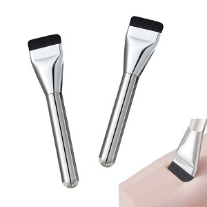 【送料無料】YANYULI メイクブラシ フラット化粧ブラシ 2本セット ファンデーションブラシ フェイスメイクアップツール 平型 薄い 高級繊維毛 持ち運ぶ便利 化粧用具 色:シルバー