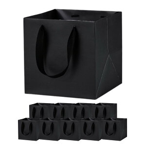 【送料無料】Archnote 紙袋 手提げ ギフト用 マチ広 ギフトバッグ 中 黒 正方形 20cm角 25cm角 10枚 色:ブラック、サイズ:20×20×20cm