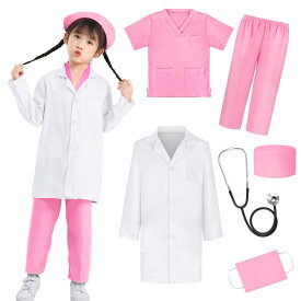 【送料無料】[AOTYP] ハロウィン 仮装 6点セット 子供 コスプレ お医者さん 看護婦さん ナース コスチューム 女の子 男の子 キッズ 子供用ごっこ遊びゲーム 色：ピンク、サイズ：110