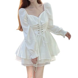 【送料無料】[AOTYP] アイドル 衣装 コスプレ ゴシック 服 黒 白 ゴスロリ ロリータ 長袖 ロリ 可愛い ドレス ワンピース Lolita パーティー 二次会 衣装 撮影 舞台衣装 色：ホワイト、サイズ：L